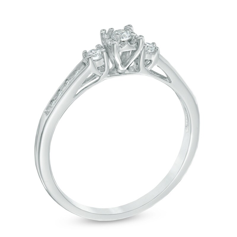 0.16 CT. T.W. Diamond Three Stone Promise Ring in 10K White Gold