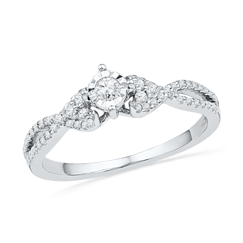 Main Image 1 of 0.25 CT. T.W. Diamond Twist Shank Promise Ring in 10K White Gold