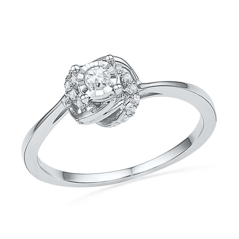0.16 CT. T.W. Diamond Knot Frame Promise Ring in 10K White Gold