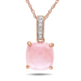 8.0mm Cushion-Cut Pink Opal and Diamond Accent Pendant in 10K Rose Gold - 17&quot;
