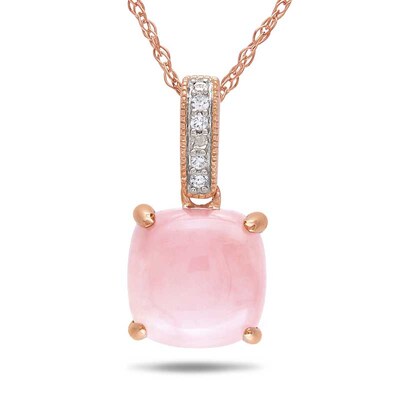 8.0mm Cushion-Cut Pink Opal and Diamond Accent Pendant in 10K Rose Gold - 17"