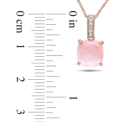 8.0mm Cushion-Cut Pink Opal and Diamond Accent Pendant in 10K Rose Gold - 17"