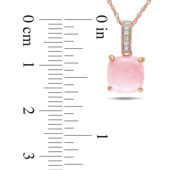 8.0mm Cushion-Cut Pink Opal and Diamond Accent Pendant in 10K Rose Gold - 17"