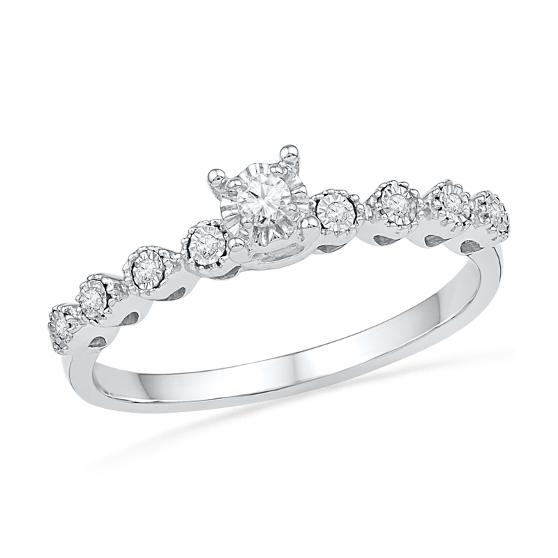 0.10 CT. T.W. Diamond Bubble Promise Ring in 10K White Gold