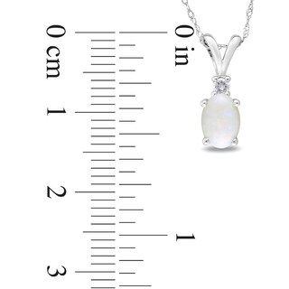 Oval Opal and Diamond Accent Pendant in 10K White Gold - 17"