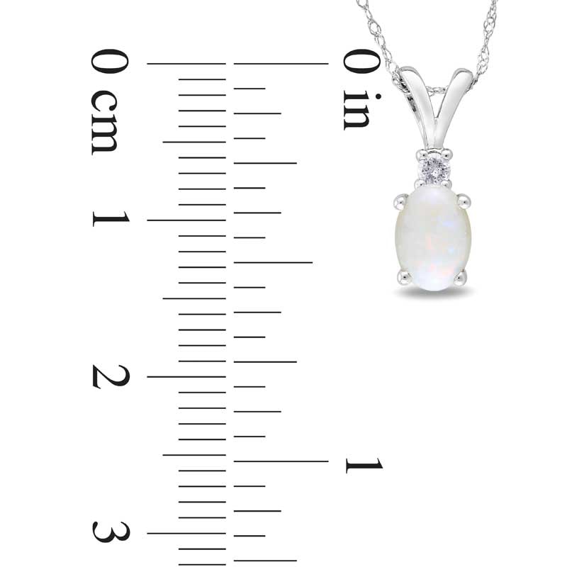 Oval Opal and Diamond Accent Pendant in 10K White Gold - 17"