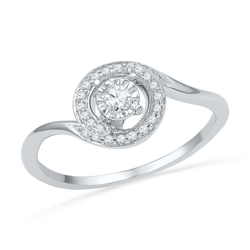 0.16 CT. T.W. Diamond Circle Frame Promise Ring in 10K White Gold
