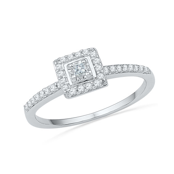 0.20 CT. T.W. Princess Cut Diamond Square Frame Promise Ring in