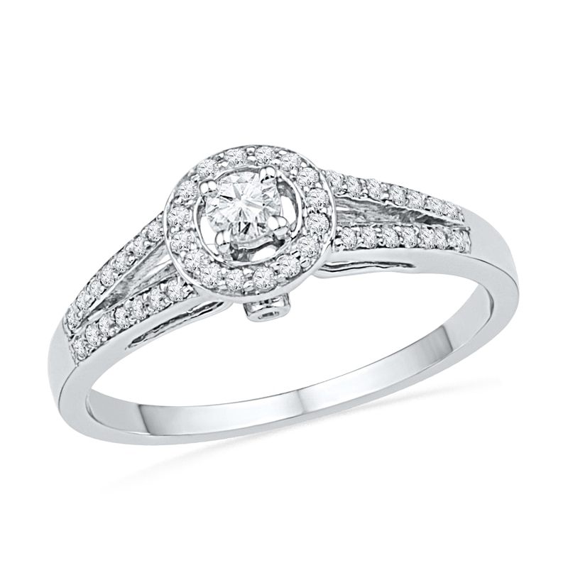 0.33 CT. T.W. Diamond Frame Split Shank Engagement Ring in 10K White Gold
