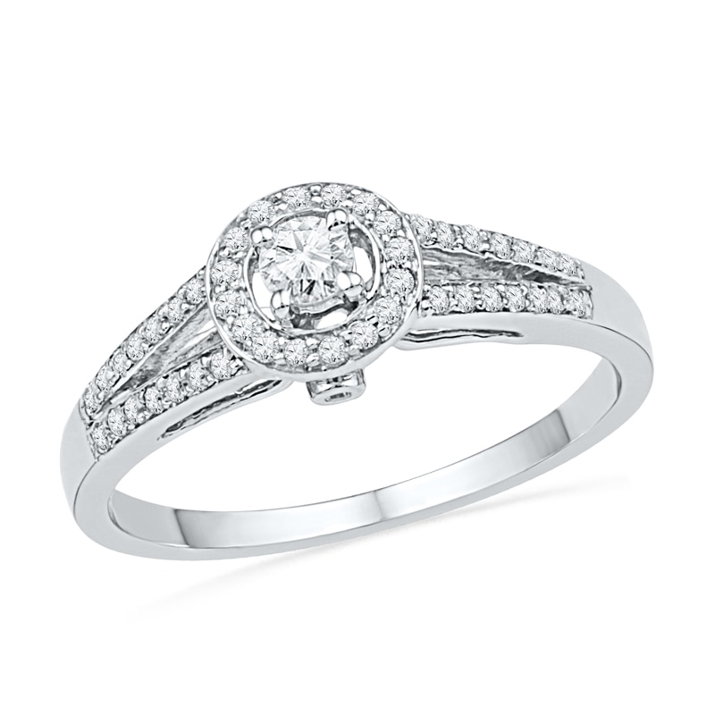 0.33 CT. T.W. Diamond Frame Split Shank Engagement Ring in 10K White Gold|Peoples Jewellers