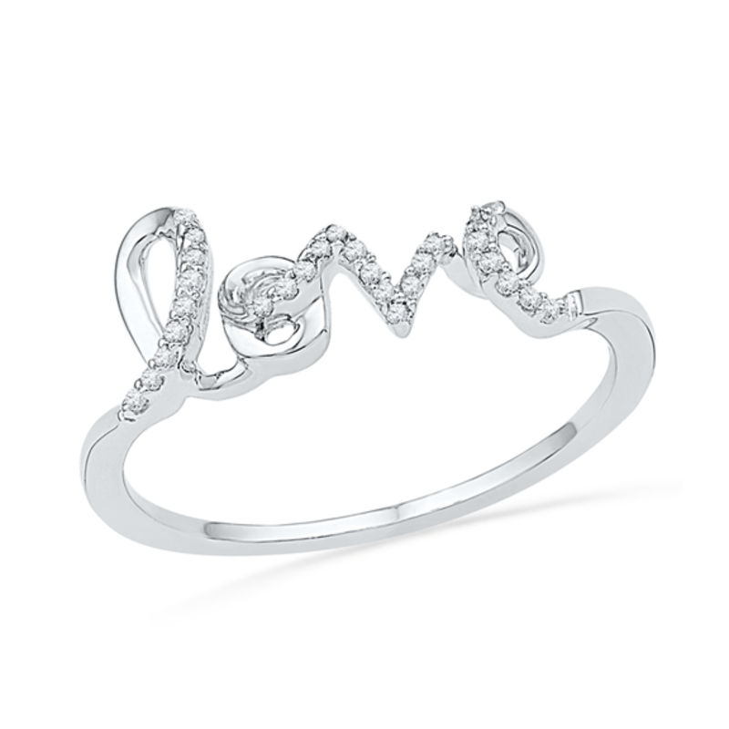 Diamond Accent Cursive "love" Ring in 10K White Gold