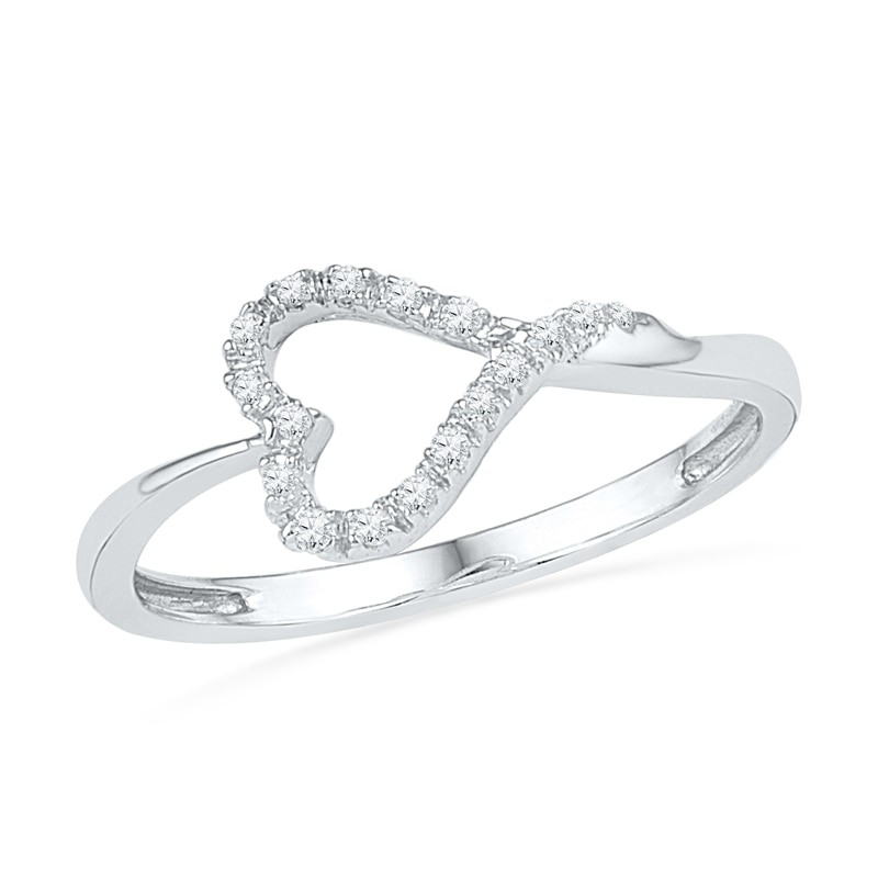 Diamond Accent Sideways Heart Ring in 10K White Gold