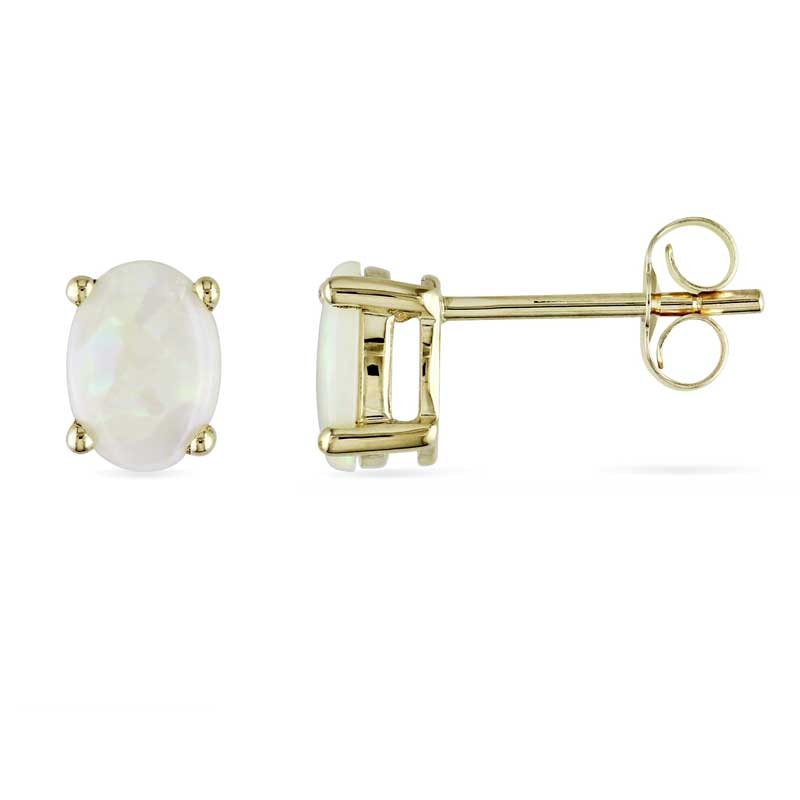 Oval Opal Stud Earrings in 10K Gold