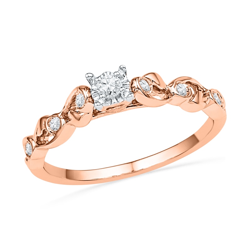 0.13 CT. T.W. Diamond Ribbon Promise Ring in 10K Rose Gold