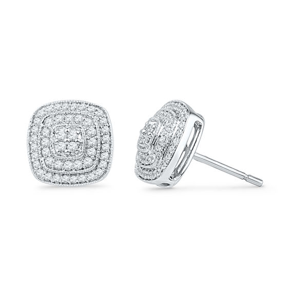 0 50 Ct T W Diamond Layered Square Stud Earrings In 10k White