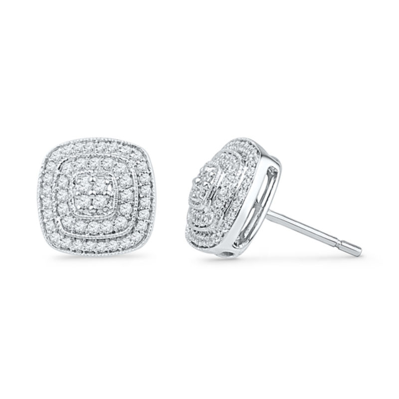 0.50 CT. T.W. Diamond Layered Square Stud Earrings in 10K White Gold