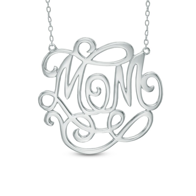 Main Image 1 of Script Monogram "Mom" Necklace in Sterling Silver