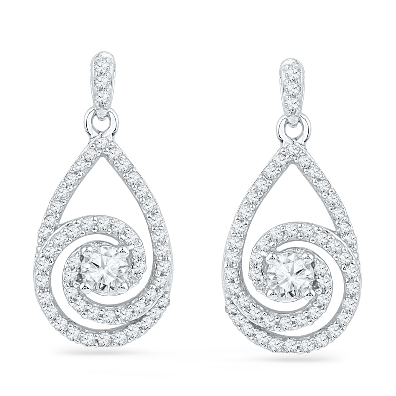 0.75 CT. T.W. Diamond Spiral Teardrop Earrings in 10K White Gold