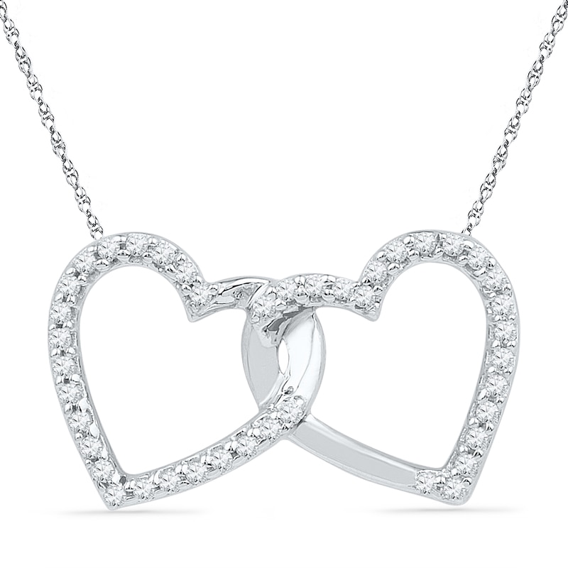 0.16 CT. T.W. Diamond Double Heart Pendant in 10K White Gold