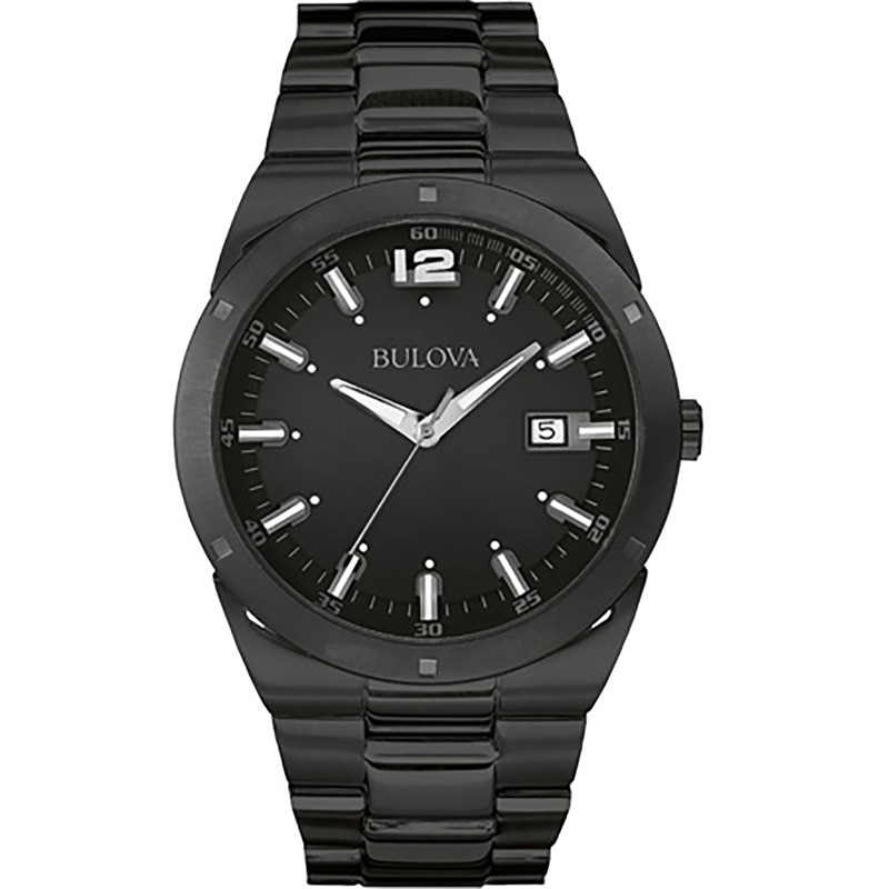 Men's Bulova Classic Black IP Watch with Black Carbon Fibre Dial (Model: 98B234)