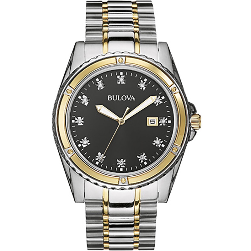 Main Image 1 of Men's Bulova Diamond Accent Watch with Black Dial (Model: 98D122)
