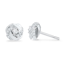 0.13 CT. T.W. Diamond Love Knot Stud Earrings in 10K White Gold