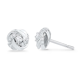0.13 CT. T.W. Diamond Love Knot Stud Earrings in 10K White Gold