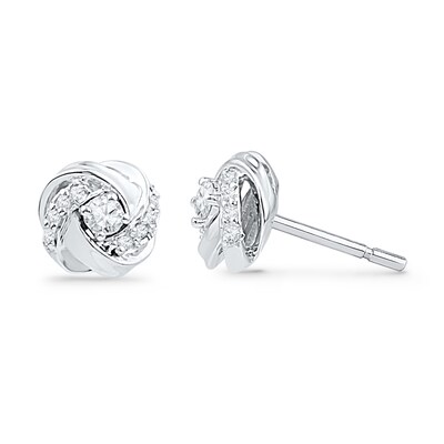 0.13 CT. T.W. Diamond Love Knot Stud Earrings in 10K White Gold