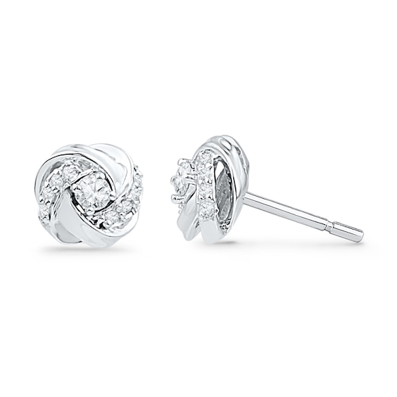 0.13 CT. T.W. Diamond Love Knot Stud Earrings in 10K White Gold