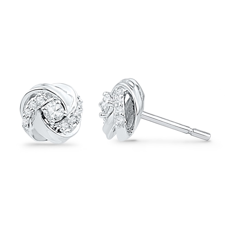 0.13 CT. T.W. Diamond Love Knot Stud Earrings in 10K White Gold