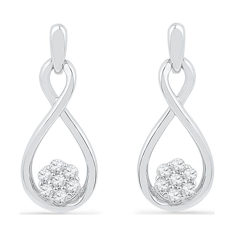 0.10 CT. T.W. Diamond Cluster Infinity Drop Earrings in 10K White Gold|Peoples Jewellers