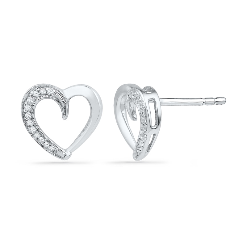 Main Image 1 of 0.10 CT. T.W. Diamond Heart Stud Earrings in 10K White Gold