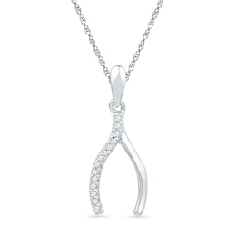 Diamond Accent Wishbone Pendant in 10K White Gold