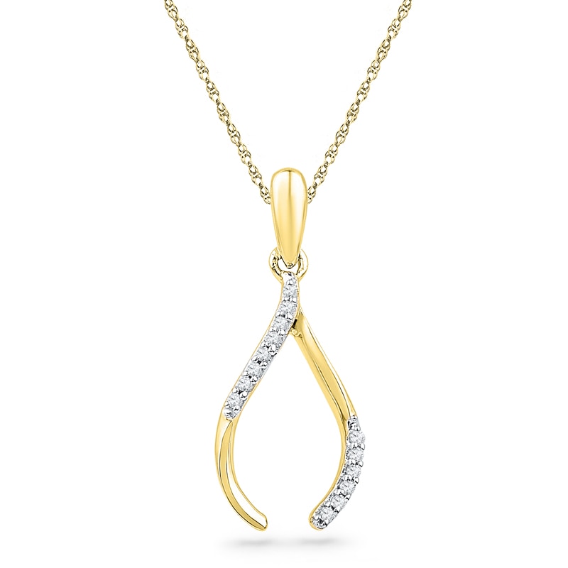 Diamond Accent Wishbone Pendant in 10K Gold