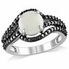 Thumbnail Image 1 of 8.0mm Opal and 0.10 CT. T.W. Black Diamond Swirl Ring in Sterling Silver