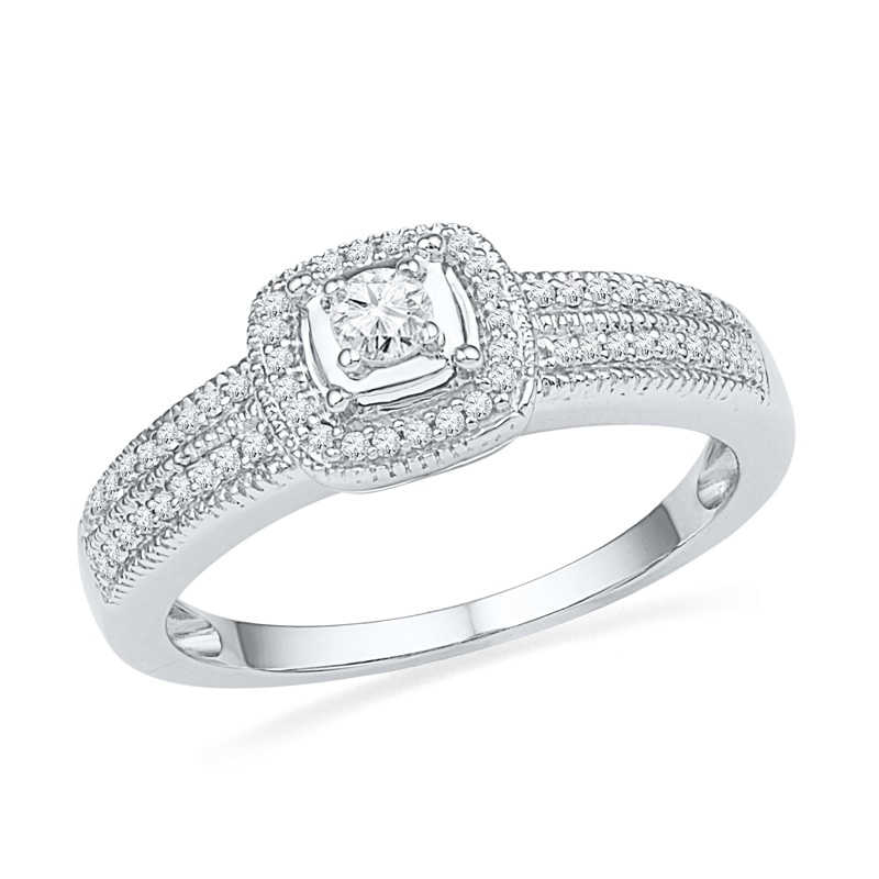 0.25 CT. T.W. Diamond Square Frame Promise Ring in Sterling Silver|Peoples Jewellers