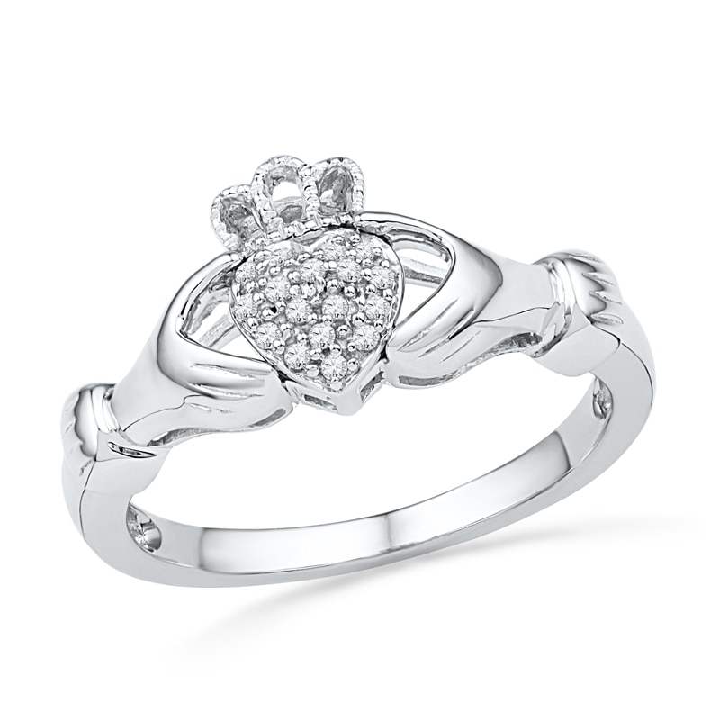 Main Image 1 of Diamond Accent Claddagh Ring in Sterling Silver