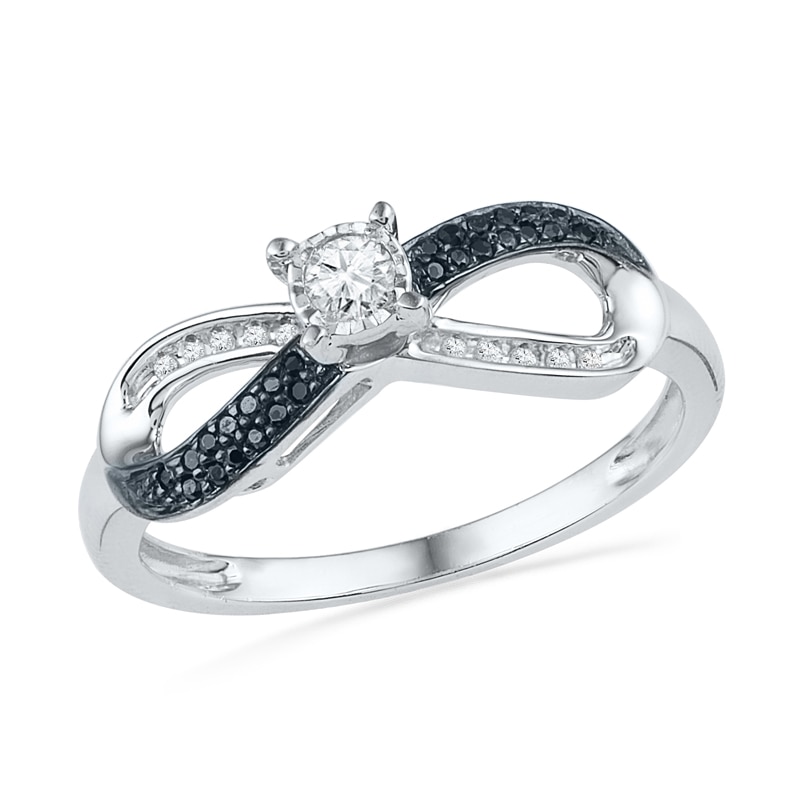 0.20 CT. T.W. Enhanced Black and White Diamond Infinity Ring in Sterling Silver