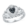 Thumbnail Image 1 of 0.16 CT. T.W. Black and White Diamond Claddagh Ring in Sterling Silver