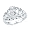 Thumbnail Image 0 of 0.16 CT. T.W. Diamond Claddagh Ring in Sterling Silver