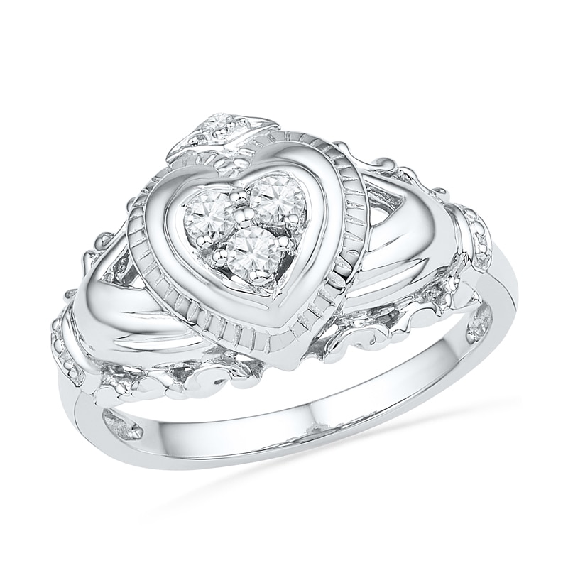 0.16 CT. T.W. Diamond Claddagh Ring in Sterling Silver|Peoples Jewellers