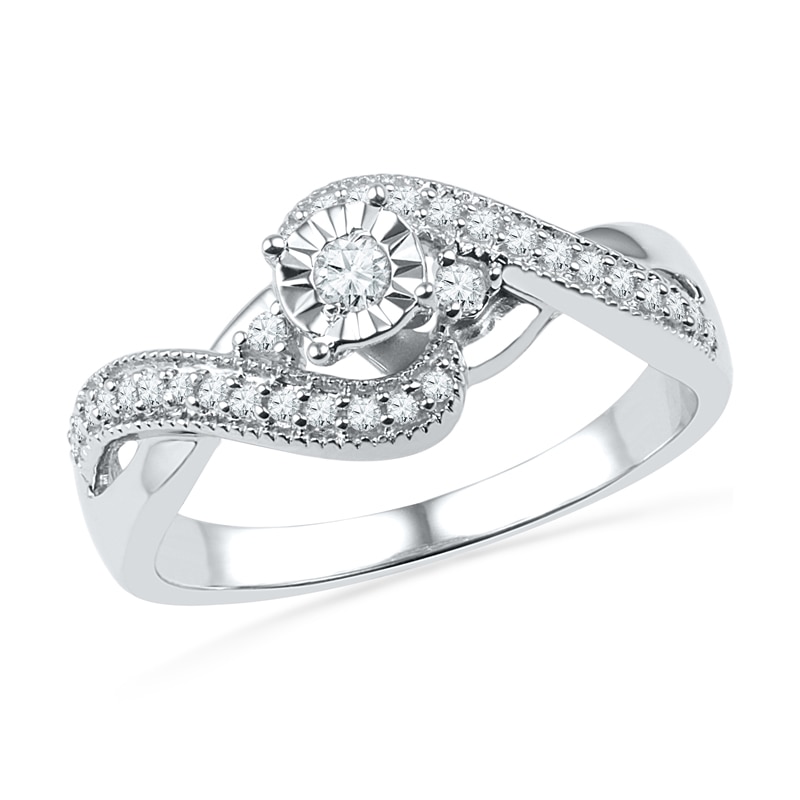 0.25 CT. T.W. Diamond Twist Shank Promise Ring in Sterling Silver|Peoples Jewellers