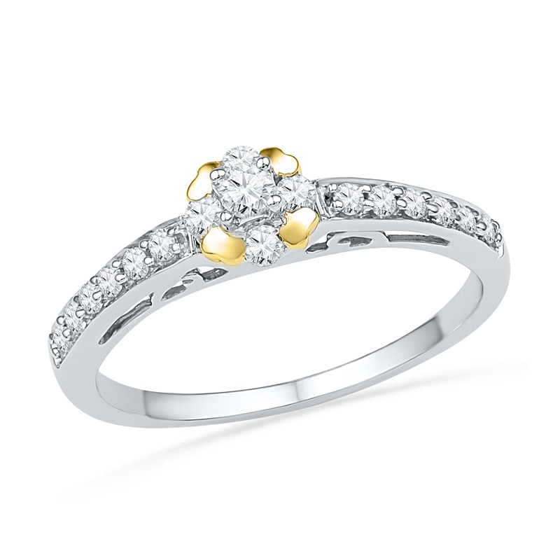 0.33 CT. T.W. Princess-Cut Diamond Frame Promise Ring in Sterling Silver and 10K Gold|Peoples Jewellers