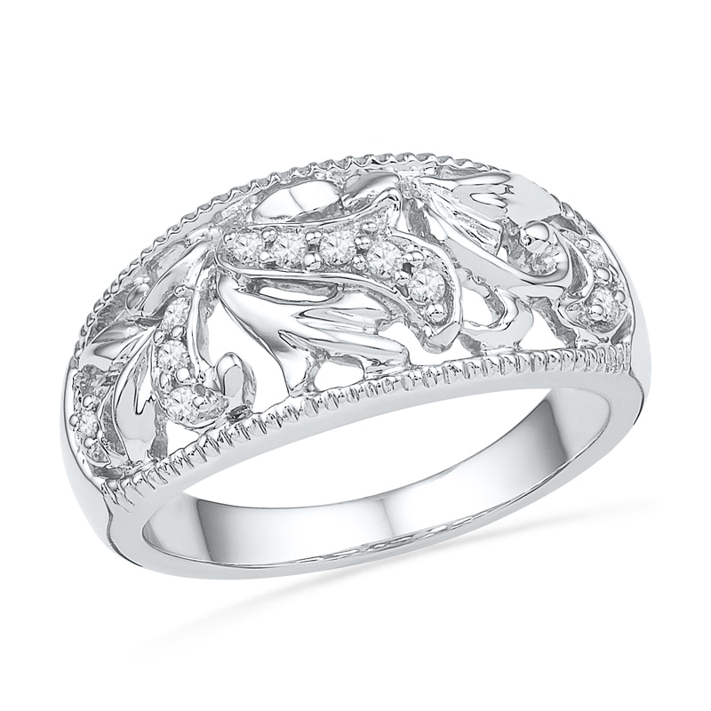 0.13 CT. T.W. Diamond Floral Dome Ring in Sterling Silver|Peoples Jewellers