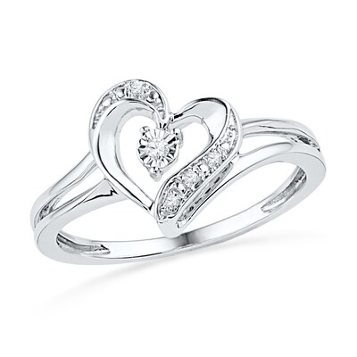 Diamond Accent Ribbon Heart Ring in Sterling Silver