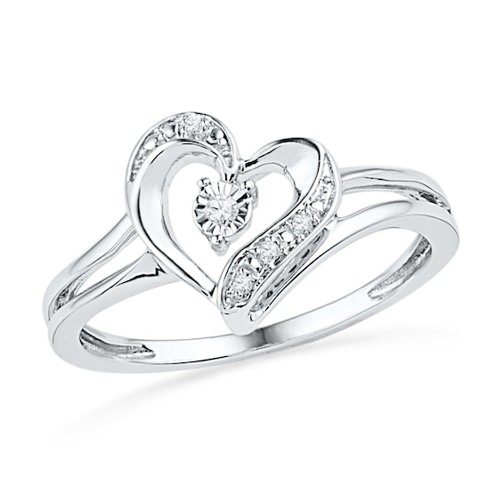 Diamond Accent Ribbon Heart Ring in Sterling Silver