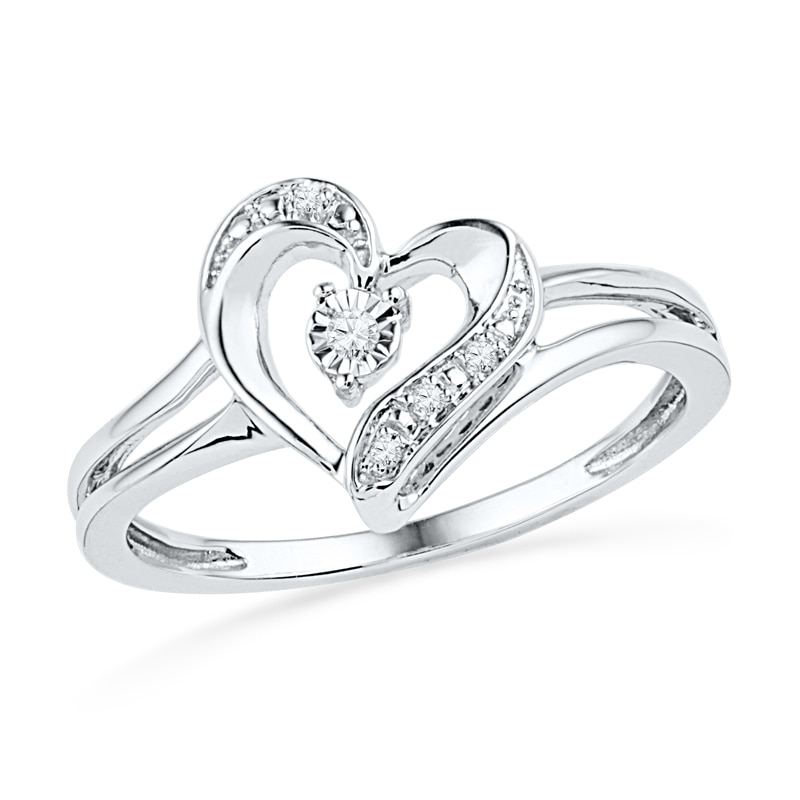 Diamond Accent Ribbon Heart Ring in Sterling Silver