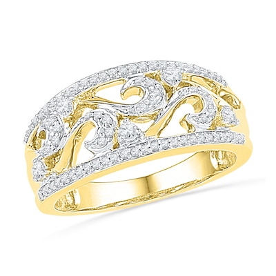 0.33 CT. T.W. Diamond Scroll Band in Sterling Silver and 14K Gold Plate