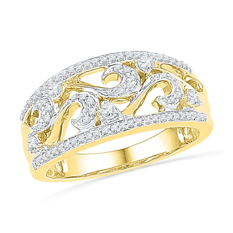 0.33 CT. T.W. Diamond Scroll Band in Sterling Silver and 14K Gold Plate