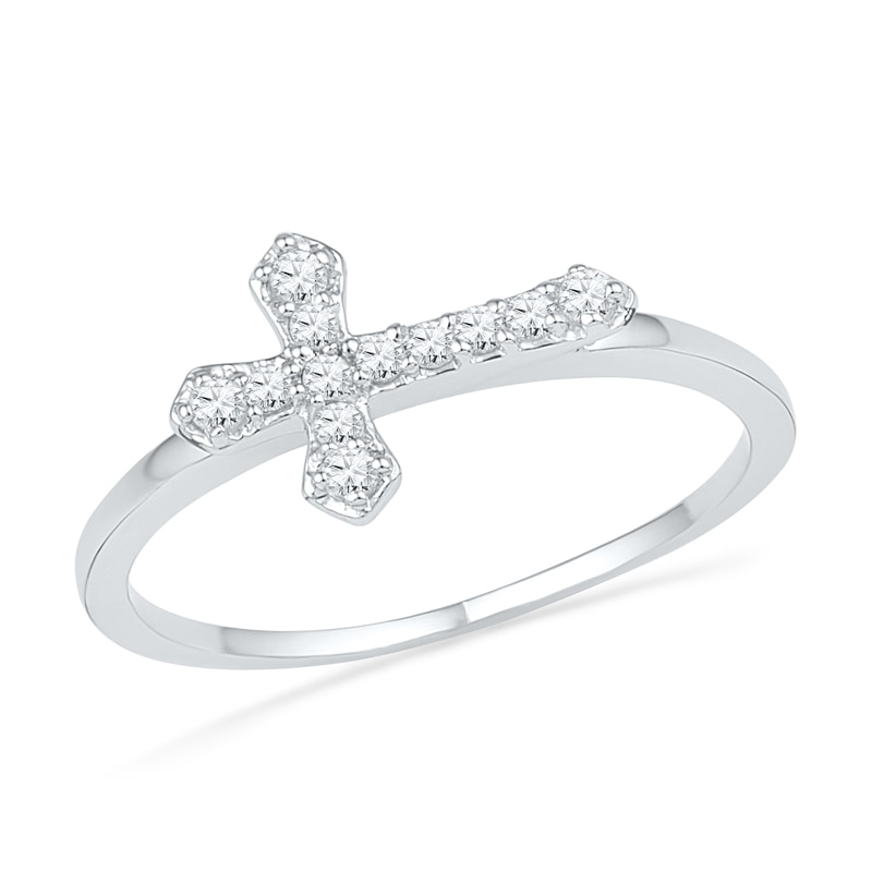 0.13 CT. T.W. Diamond Sideways Cross Ring in Sterling Silver|Peoples Jewellers